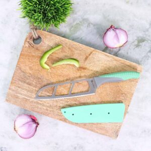Click to zoom in Easy Slice Stainless Steel Knife 15.2 CM, Razor Sharp Double-Edged Blade, Hollow Blade Design, Full-Tang Construction, Plastic Guard For Protection, 5 Years Warranty, Green