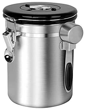 AYMZ 50Oz/1500ml Coffee Canister Airtight 304 Stainless Steel Coffee Bean Storage Container with Date Tracker,Transparent Window,Measuring Spoon