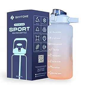 SKYTONE® Motivational Water Bottle, Spirit Gym Gallon with Time Marker Large Capacity 2 Liter, Leakproof BPA Free Fitness Sports Water Bottle (Blue)