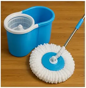 PINKZEL® Premium Spin Mop with Big Wheels and Heavy Wringer | 360° Flexible Mop Bucket System for Floor Cleaning with 2 Microfiber Refills pocha for Floor Cleaning, Mopping Sets (Blue)