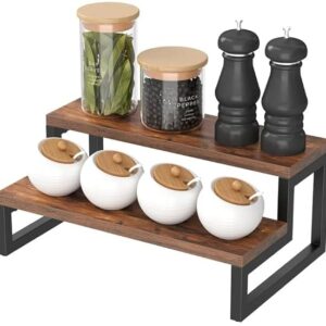 Craft Expertise 2-Step Wooden and Iron Spice Rack Organizer – Multipurpose Cabinet and Pantry Storage Solution, Space-Saving Countertop Spice Holder for Kitchen and Herbs