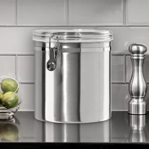 Stainless Steel Coffee Canister 1.8L - Airtight Clamp Lid, Clear See-Thru Top - Ideal for Coffee Bean Storage, Ground Coffee Storage, Kitchen Storage, Pantry Storage