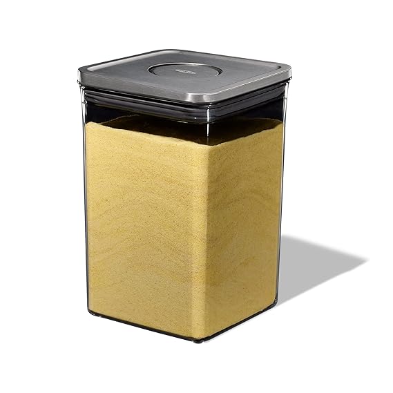 OXO Steel POP Container Big Medium Square - 4.4 Qt for Flour, Sugar and More,Grey