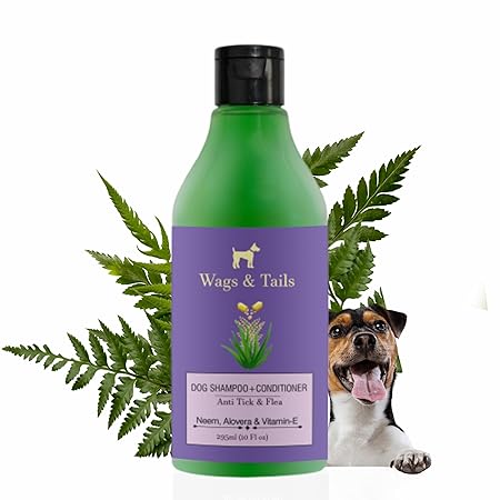 Wags & Tails Neem Sahmpoo+Conditioner for Dogs | Anti-Tick, Flea & Anti-Dandruff | Itch Relief Deep Cleansing and Conditioning for Dogs and Puppy | Suitable for All Breeds (295ml)