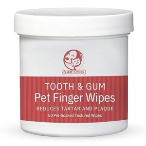 Foodie Puppies Tooth & Gum Pet Finger Wipes – (Pack of 1) Reduces Tartar & Plaque | 50 Pre-Soaked Textured Wipes | Dental/Oral Care Teeth Cleaning Wipes
