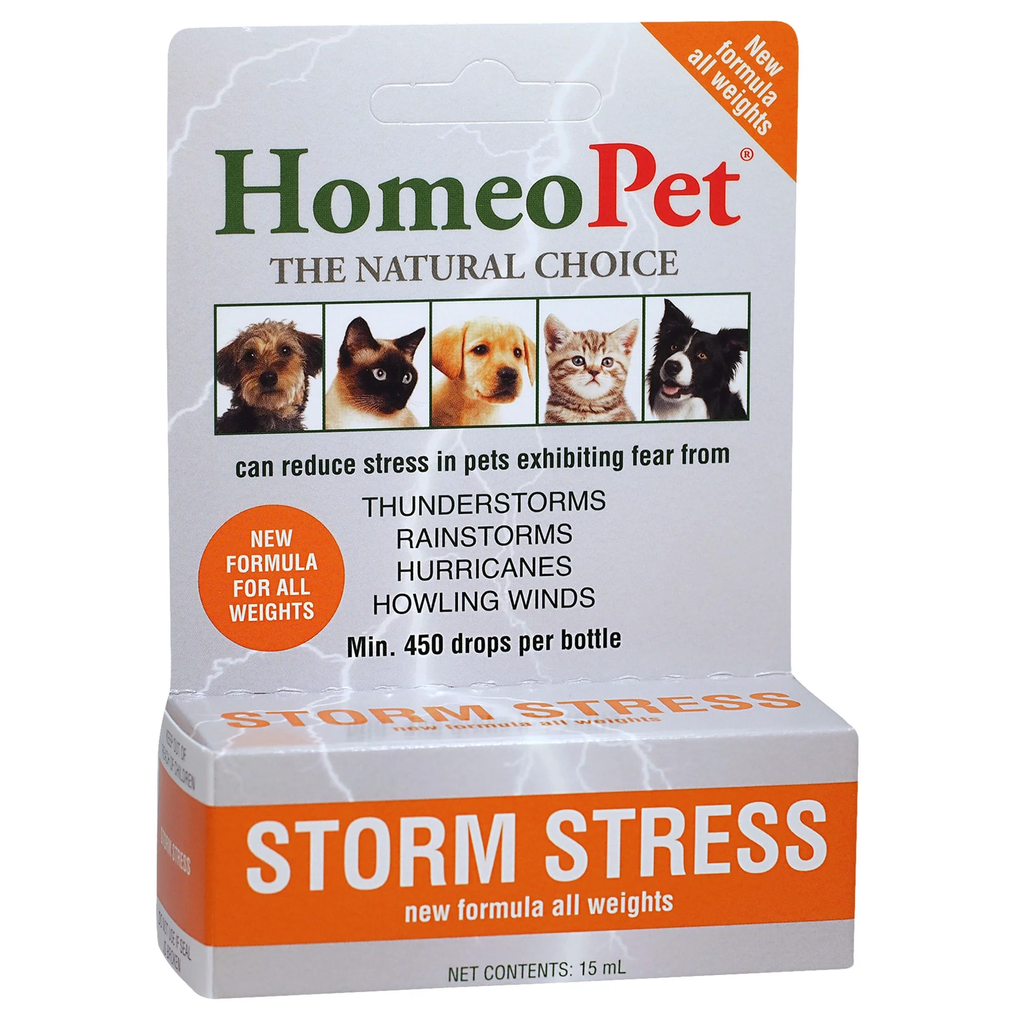 HomeoPet Storm Stress, Storm Anxiety Relief for Dogs, Cats, and Other Small Animals, 15 Milliliters
