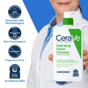 CeraVe Hydrating Facial Cleanser for Normal to Dry Skin, Daily Face Wash for Dryness, 3 fl oz & 16 fl oz