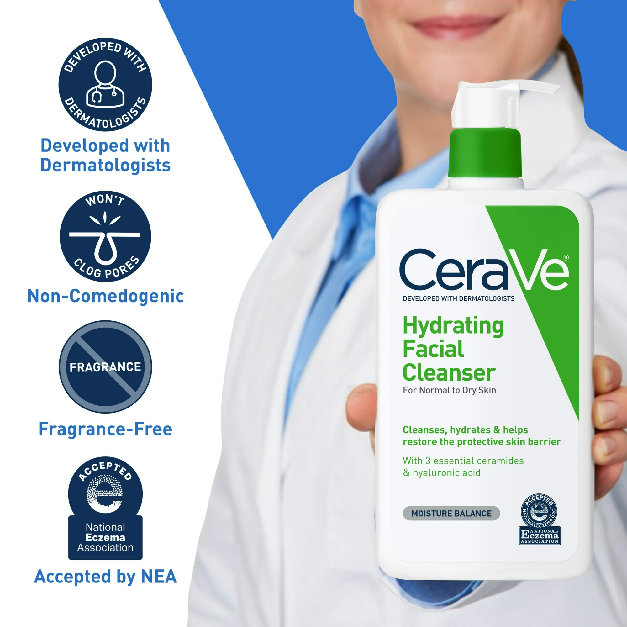 CeraVe Hydrating Facial Cleanser for Normal to Dry Skin, Daily Face Wash for Dryness, 3 fl oz & 16 fl oz